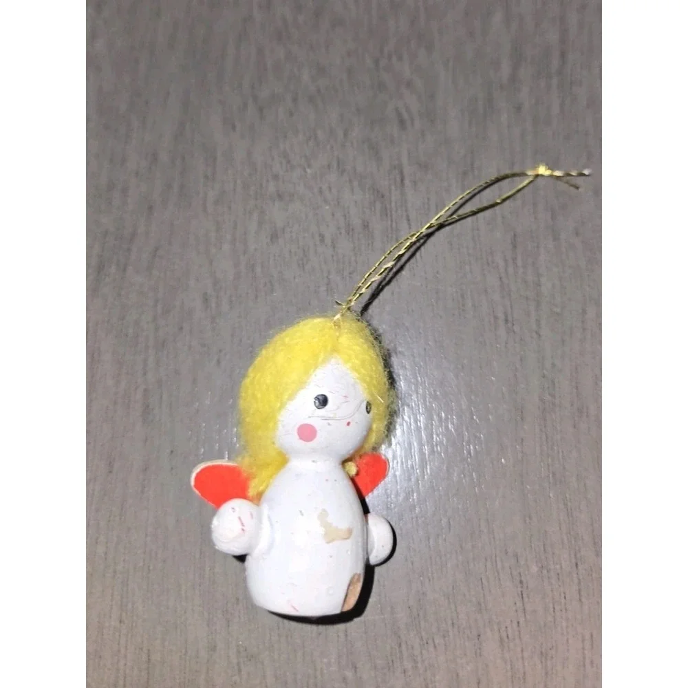 Vintage Wooden Christmas Ornament Lot Santa Mouse Angel Soldier Noel 7pc Set